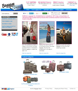 Baggage Depot website layout